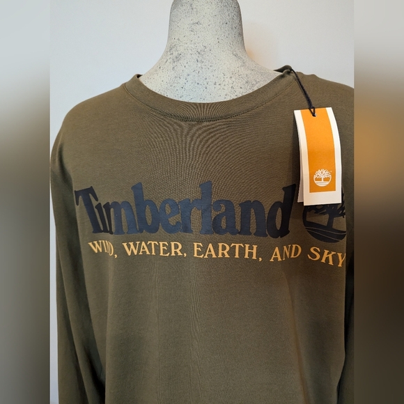 Timberland Men's Logo Green Long Sleeve cotton Tee Size XL - Picture 9 of 11